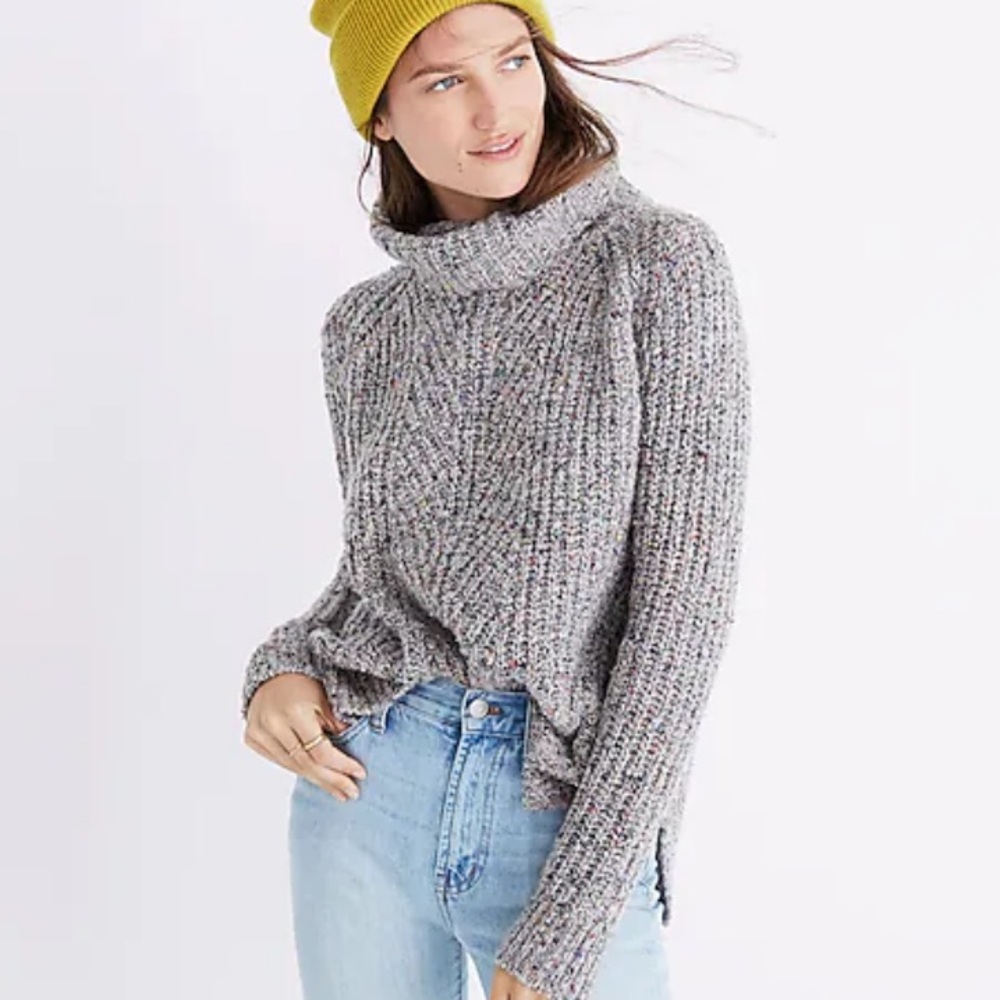Madewell Gray Speckled Knit Cowl Turtleneck Sweater